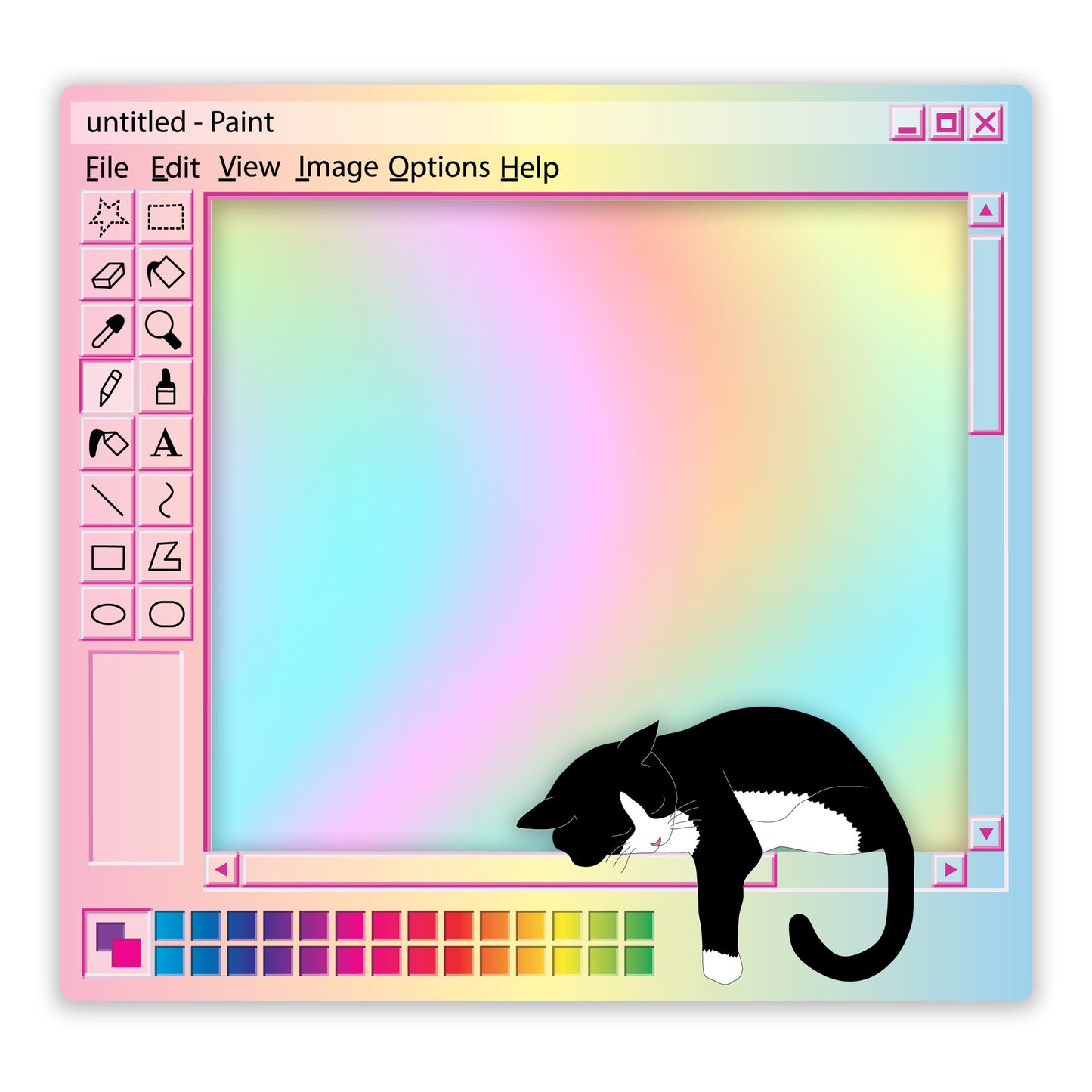 Rainbow Pastel MS Paint Sleeping Cat Holographic Sticker, 3.2 x 3 in.