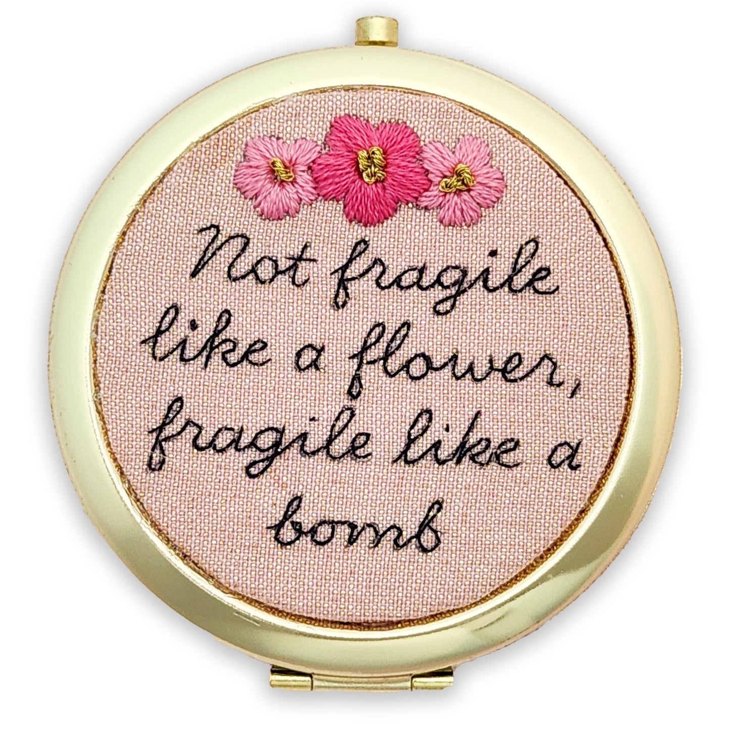 Embroidered Frida Kahlo Quote Compact Mirror Pill Case