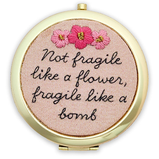 Embroidered Frida Kahlo Quote Compact Mirror Pill Case