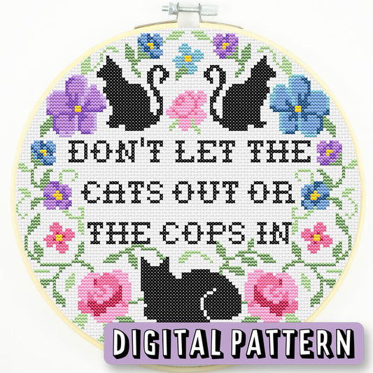 Digital Cross Stitch Pattern - Don't Let The Cats Out Or The Cops In