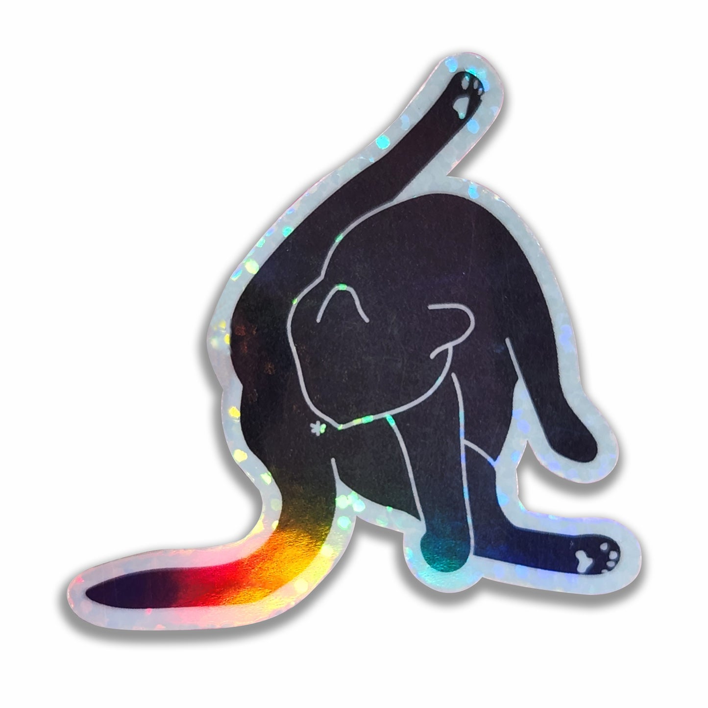 Self Care Cat Butt Holographic Sticker, 2.25x2 in.