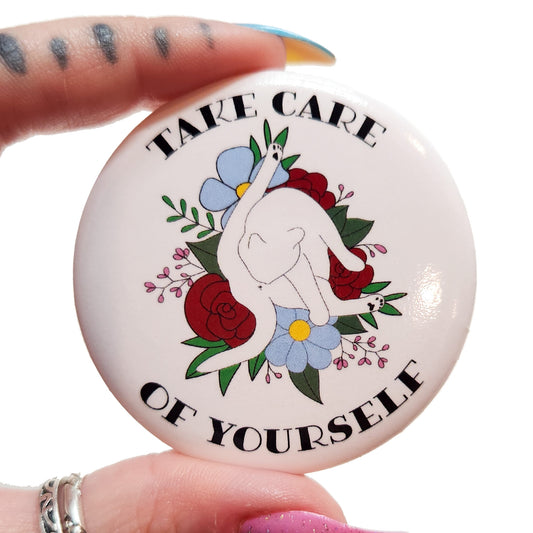 Self Care Cat Button, 2.25 in